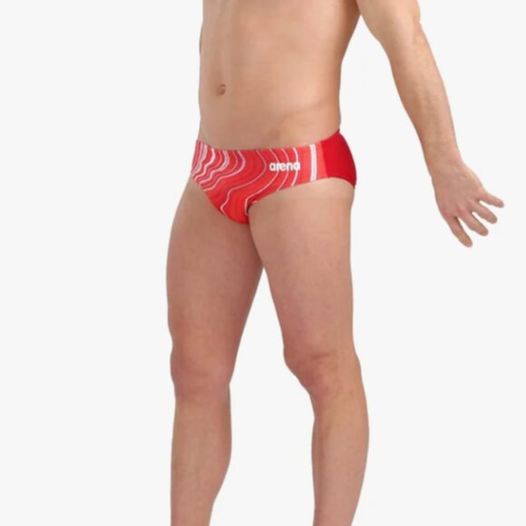 Arena Men's Marbled Brief Swimsuit sz 36 Red / Red Multi Swim Team Training - Picture 2 of 16